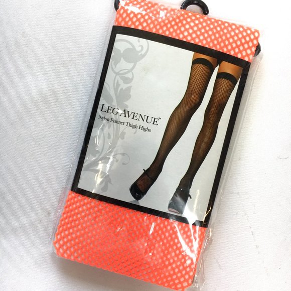 Leg Avenue Orange Fishnet Thigh High Stockings NWT NOS - Picture 2 of 7
